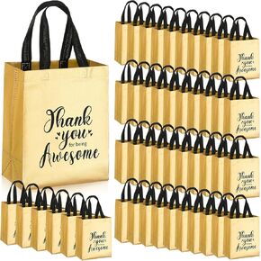 Silkfly 50 Pcs Thank You Reusable Gift Bag, Employee Appreciation Glossy Reusable totes, Thank You for Being Awesome Gift Bag with Handles(12.2 x 4.7 x 11 Inch,Black)