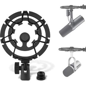 Geekria for Creators Microphone Shock Mount Compatible with Shure MV7, MV7+, SM7B, MV7X Mic Anti-Vibration Suspension Adapter Clamp Mic Holder Clip (Black)