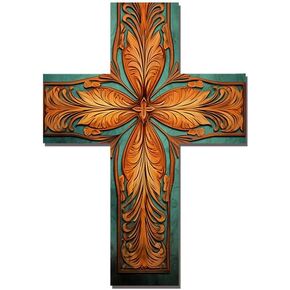 Wooden Cross Plaque Wood Sign Farmhouse Religious Vintage Cross Wood Wall Art for Home Easter Party Indoor Outdoor 11.8x8.4in