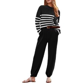 PRETTYGARDEN Women's Fall 2 Piece Sweater Set Casual Pullover Top High Waisted Sweatpants Tracksuit Lounge Outfits