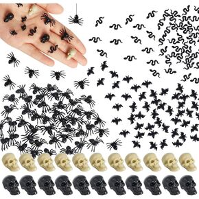 Hiawbon Mini Plastic Skull Heads Bats Snake, Realistic Spider, Fake Halloween Figurines for Fairy Garden