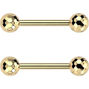 Pierced Owl 14GA ASTM F-136 Implant Grade Titanium Threadless Push- In Faceted Ball Ends Nipple Barbells, Sold as a Pair
