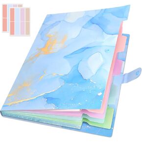 Expanding File Folder, Folders for Important Documents Organizer, Accordion File Organizer, Aesthetic Folders for School Students, 8 Pockets File Folder for Home Bills (Cyan Gold Marble)