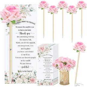 36 Set Wedding Favors for Guests Bulk Artificial Rose Pens Thank You Cards with Twine Flower Pens Ballpoint Pen Black Ink for Wedding Bridal Shower Games Proposal Gift (Cute Style)