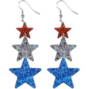 Red White Blue Patriotic Dangle Earrings July 4th Acrylic USA Star Heart Drop Stud Earrings Independence Day Party Gifts for Women
