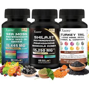 Shilajit,Sea Moss, Black Seed Oil,Mushroom & Herb Supplement with Lions Mane, Turkey Tail, Reishi, Cordyceps, Chaga, Ashwagandha, Ginger, Rhodiola Rosea & Panax Ginseng,All in One Supplement.