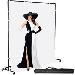 Movable White Backdrop Stand with Pulley, Suitable for Studio Photography, Stage Background Layout, Portrait and Product Photography, Live Streaming, Cutout (7 * 10FT)