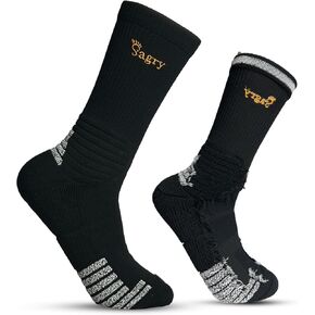 Elite Basketball Socks, Performance Cushioned Mid Calf Athletic Socks with Arch Compression for Football Hiking Running