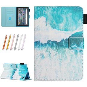 Amazon Fire HD 8 Tablet Case, HD8 Plus Tablet Case (12th/10th Generation, 2022/2020 Release), Premium PU Leather Stand Cover with Smart Auto Wake/Sleep, Beach