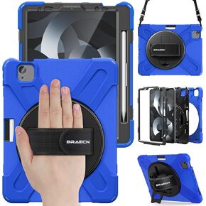 BRAECN for iPad Air 11 Inch 6th Generation Case M2 2024,iPad Air 5th Gen/iPad Air 4th Gen 10.9 Inch,Shockproof Durable Silicone Case with 360 Rotating Hand Strap&Kickstand for iPad Air 11'' Case-Black