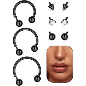 16G 18G G23 Titanium Septum Nose Rings for Men Women Horseshoe Septum Ring for Sensitive Skin Internally Threaded Lip Ring Spike Ball Cartilage Helix Daith Tragus Hoop Earring 8-12MM