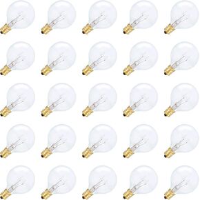 Simba Lighting String Light Outdoor Globe G40 Replacement Bulb 5W E12 Candelabra Base C7 Socket for Patio, Café, Pergola, Porch, Clear Glass, 5 Watt 110V 120V, 2700K Warm White, Dimmable, 25 Pack