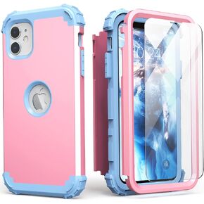 IDweel for iPhone 11 Case with Screen Protector(Tempered Glass), Hybrid 3 in 1 Shockproof Slim Fit Heavy Duty Protection Hard PC Cover Soft Silicone Bumper Full Body Case,Rose Gold in Saudi Arabia