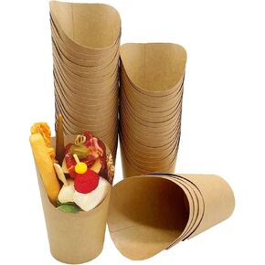 50pcs French Fries Holder 14oz Charcuterie Cups Disposable Take-out Party French Fry Cups Waffle Paper Popcorn Boxes Sandwich Paper Cups Holder Wedding Food Trays Paper Cones for Food (White)