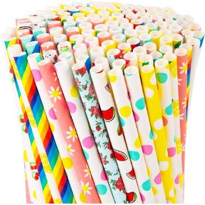 HAKACC Disposable Paper Straws for Drinking, 10 Different Pattern Party Straws for Birthday Wedding and Holiday DIY Decorations