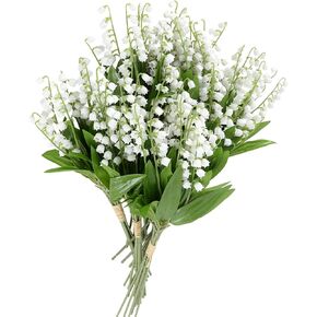 Artificial Lily of The Valley, 20pcs White Faux Flowers Plant Fake Bell Flowers Wind Chime Orchid Bouquet May Flower for Home Garden Wedding Indoor Party Decor