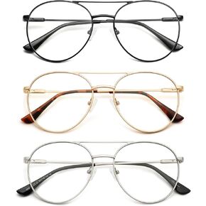 AMOMOMA Retro Aviator Round Reading Glasses for Women, Blue Light Blocking Womens Computer Readers Retro Metal Frame AM6117