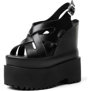 Summer New Retro Super High Wedges Heels Platform Peep Toe Cross-tied Buckle Strap Genuine Leather Women Gladiator Sandals 240306