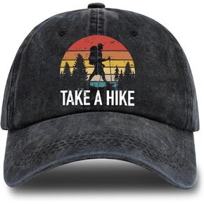 Hiking Adjustable Washed Cotton Baseball Cap, Funny Retro Trucker Hat Gift for Men Women Dad Mom Hiking Lover