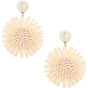 Sunflower Raffia Earrings for Women Boho Chic Rattan Flower Earrings Handmade Straw Wicker Raffia Drop Dangle Earrings Cute Summer Beach Vacation Jewelry Gifts