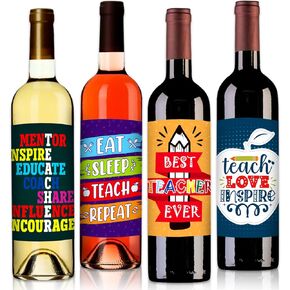 PETCEE Teacher Appreciation Gifts for Women Men Teacher Wine Labels Stickers for Bottles Decor End of Year Teacher Gift Wine Bottle Labels Back to School First Last Day of School Gifts for Teachers in Kuwait