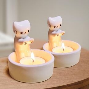 2PC Cat Warming Paws Candle Holder Cute Candle Holder Kitten Tealight Holder, Daughter Gifts, Gift for Girls,Lovely Gifts for cat Lovers(Only Candle Holders)