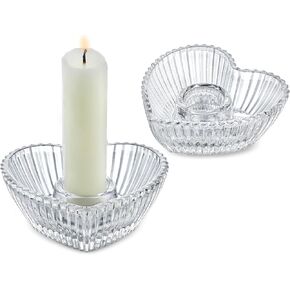 2PCS Glass Heart Shaped Crystal Tealight Candle Holder Candlestick Holders for Table Centerpieces, Party and Wedding Decor (3inch, Clear)