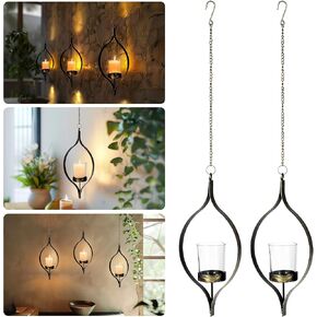 Metal Wall Candle Sconce Holder Set of 2 Wall Mount Candle Holder Black Modern Wall Candle Sconces Hanging for Living Room, Farmhouse, Fireplace, Wedding