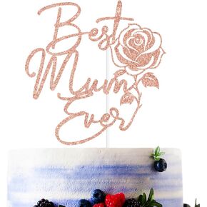 Red Glitter Best Mum Ever Cake Topper, Super Mom/Happy Mother's Day/We Love You Mom, Funny Mother's Day Party Decorations Supplies