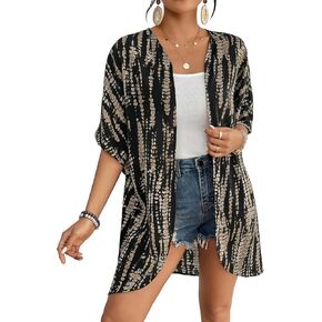 Bsubseach Women’s Tie Dye Kimono Cardigan Loose Beach Cover Up Half Sleeve Swimwear Bikini Cover Up