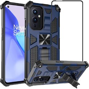 Ailiber Compatible with OnePlus 9 Case with Screen Protector, for Magnetic Car Mount, Kickstand Holder, Rugged Shockproof Bumper Military Grade Armor Protective 1+9 Phone Cover for One Plus 9 - Black