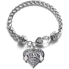 Inspired Silver - Silver Pave Heart Charm Bracelet with Cubic Zirconia Jewelry