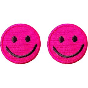 PLpatch Set of 2 Tiny. Mini Happy Smile Fun Happy Feeling Patches Cute Cartoon logo1 Patches Sew Iron on Embroidered Applique Badge Sign Patch Clothing Costume (Red)