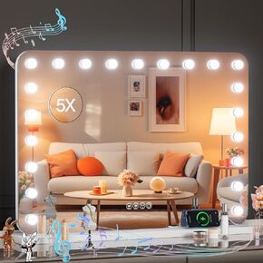 42''X30'' Hollywood Vanity Mirror with Lights, Lighted Makeup Mirror with 21 Dimmable LED Bulbs, 3 Color Lighting Modes & Stepless Dimming, USB & Type-C Charging Port, Wall Mounted Or Tabletop