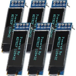 AITRIP 6 PCS 0.91 inch I2C SSD1306 128x32 Pixels IIC 3.3V 5V White Character Display 4Pins Compatible with Arduino ESP32 ESP8266 AVR PIC STM32 and for Raspberry Pi