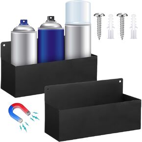 2 Pcs Magnetic Aerosol Spray Can Holder Heavy Duty Magnet Toolbox Bottle Holder Easy Install Spray Can Organizer Wall Mounted Spray Bottle Rack for Garage (Black,24.02 x 3.15 x 4.33 Inch)