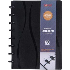 Eagle Discbound A5 Notebook, Customizable Refillable Loose Leaf Planner, Junior Size, Poly Cover, 60 Sheets Ruled/Lined Pages (Black)