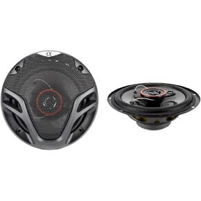 Pair Alphasonik AS26 6.5 Inch 350 Watts Max 3-Way Car Audio Full Range Coaxial Speakers with Universal Mounting Holes for Easy Installation and Grills Included
