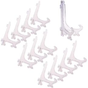 Cosmos Pack of 12 Clear Plastic Easels Plate Stands to Display Plates, Pictures or Other Items, 6 Inch Tall (Clear)
