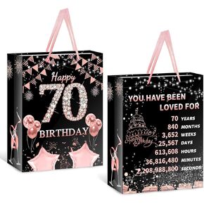 ArtAubrey Rose Gold 50th Birthday Gift Bag with Birthday Greeting Card and Tissue Paper, Kraft Paper Gift Bags for Women 50th Birthday Birthday Party Gifts Birthday Party Decorations Supplies