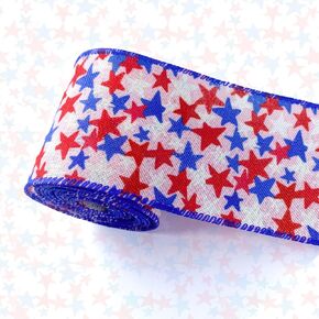 2.5Inch Patriotic Ribbon 4th of July Stars and Stripes Burlap Wired Edge Ribbon 6 Yard Patriotic Highland Cow American Flag Cow Ribbon for Independence Day Gift Wrapping DIY Wreath Bow Craft Sewing