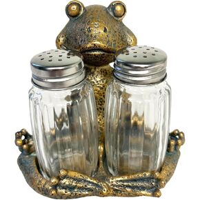 Yoga Frog Salt and Pepper Set with Glass Shakers – Whimsical Meditating Zen Master Lotus Pose Figurine – Dining Table Kitchen or Bar