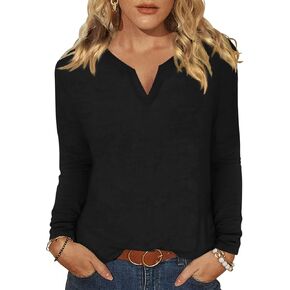 EADINVE Womens V Neck Long Sleeve Tops 2024 Fashion Lightweight Tunic Shirts Fall Basic Comfortable Loose Blouse