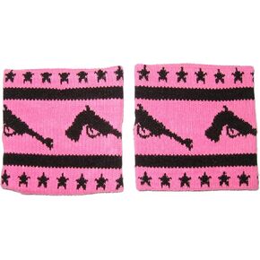 Knit Black Pistols & Stars on Hot Pink Wrist Bands from Sourpuss Clothing (Set of 2)