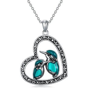 Turquoise Kingfisher Necklace for Girls Women, 925 Sterling Silver Heart Parent Child Birds Pendant Jewelry Gifts Valentine's Day Birthday Mother’s day