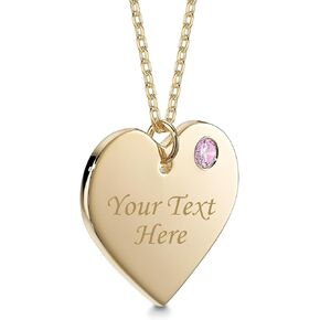 Massete Sterling Silver Heart Necklace Pendant with Simulated Birthstone Personalized Engravable Gift | Custom Engraved Pendant for Women and Girls