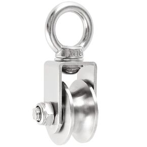 2 Inch Pulleys for Rope, U Groove Roller Cable Pulley Wheel Stainless Steel with Ball Bearing, M10 Swivel Ring, Lifting Pulley for Pulley System, Gym Equipment, Traction Single Wheels 1 Pack