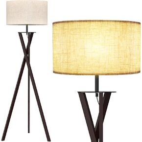 LEPOWER Tripod Floor Lamp, Mid Century Wood Floor Lamps for Living Room, Bedroom and Office, Flaxen Lamp Shade with E26 Lamp Base