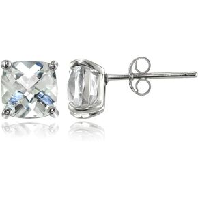 Sterling Silver 6mm Cushion-Cut Gemstones Stud Earrings, Choice of Colors