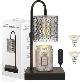 Candle Warmer Lamp with Timer, Electric Candle Warmer for Jar Candles, House Warming Gifts, Modern Home Decor Dimmable Wax Melting Lamp, Black, Glass